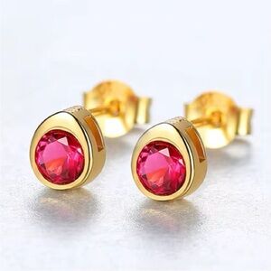 ***925 Sterling Silver Round Gemstone Stud
Earrings - Stamped High-end Quality